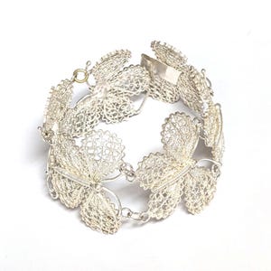 Vintage Sterling Silver Filigree Mesh Butterfly Floral Bracelet Handmade, Antique Silver Cantaliene Bracelet, Mothers Day Gift