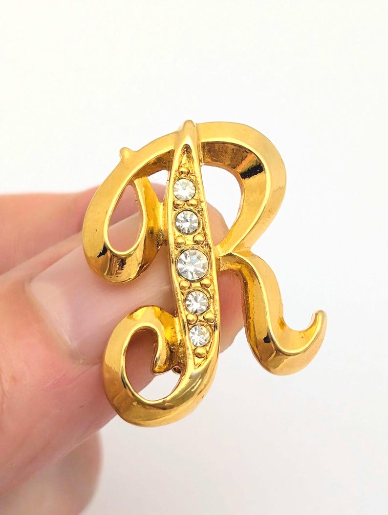 Vintage AVON Cursive Letter R Gold Tone Brooch Pin, Gold Plated ...