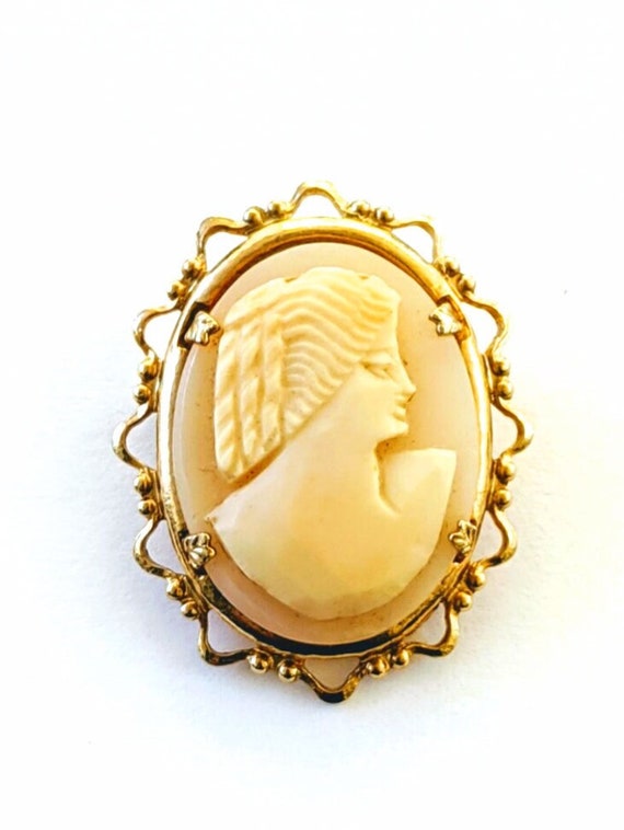 Designer Signed Coro Carved Cameo Brooch, Vintage 