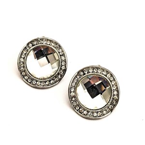 Vintage Large Round Rhinestone Stud Earrings, 80s Statement Jewelry