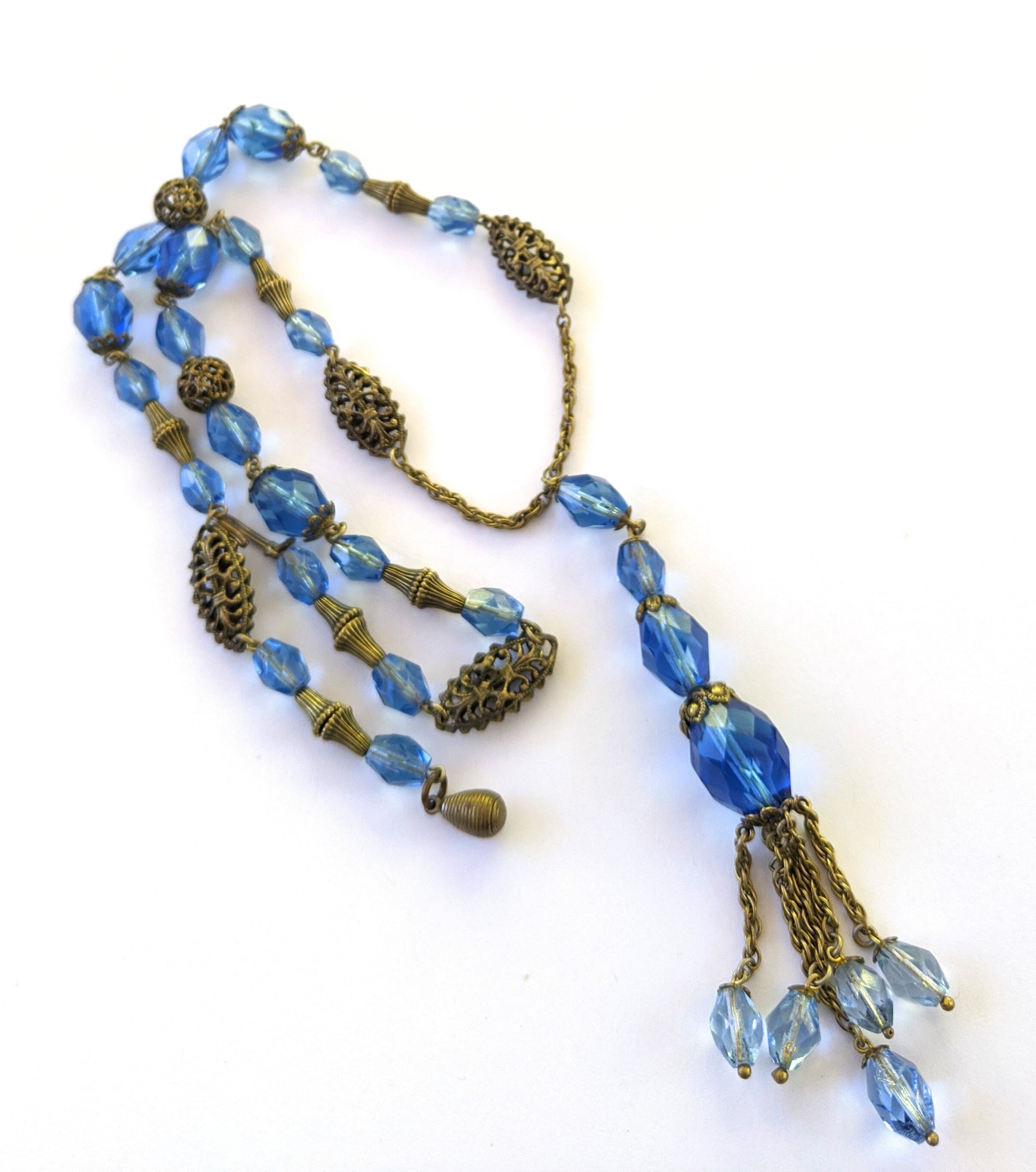 Vintage Blue Glass Bead Tassel Necklace, Victorian Style - Etsy