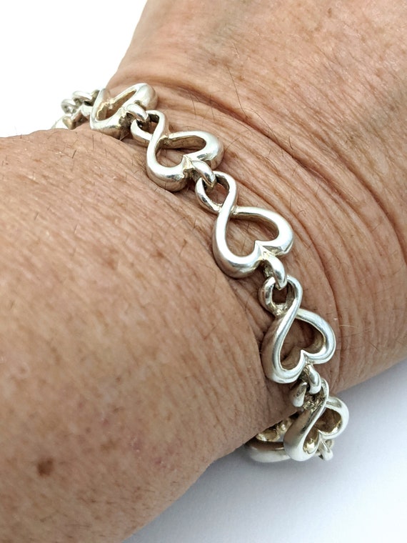 925 Solid Sterling Silver Heart Link Bracelet, Si… - image 3