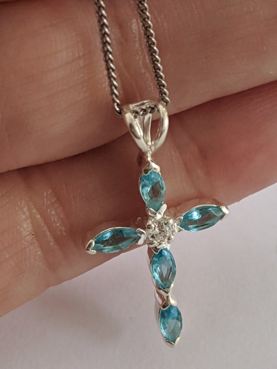 Sterling Silver Blue Stone Pendant Necklace, Vint… - image 4