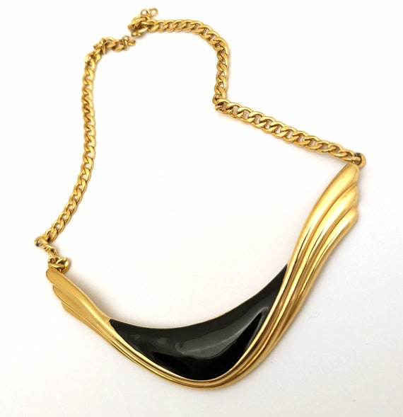 Short Black Enamel Vintage Choker Necklace, Vinta… - image 6