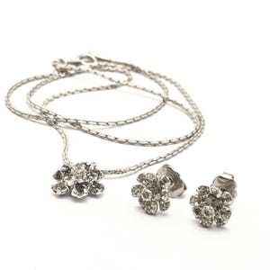 Vintage Avon Rhinestone Flower Pendant Necklace Set, Silver Rhinestone Pendant Set, Vintage Avon Jewelry