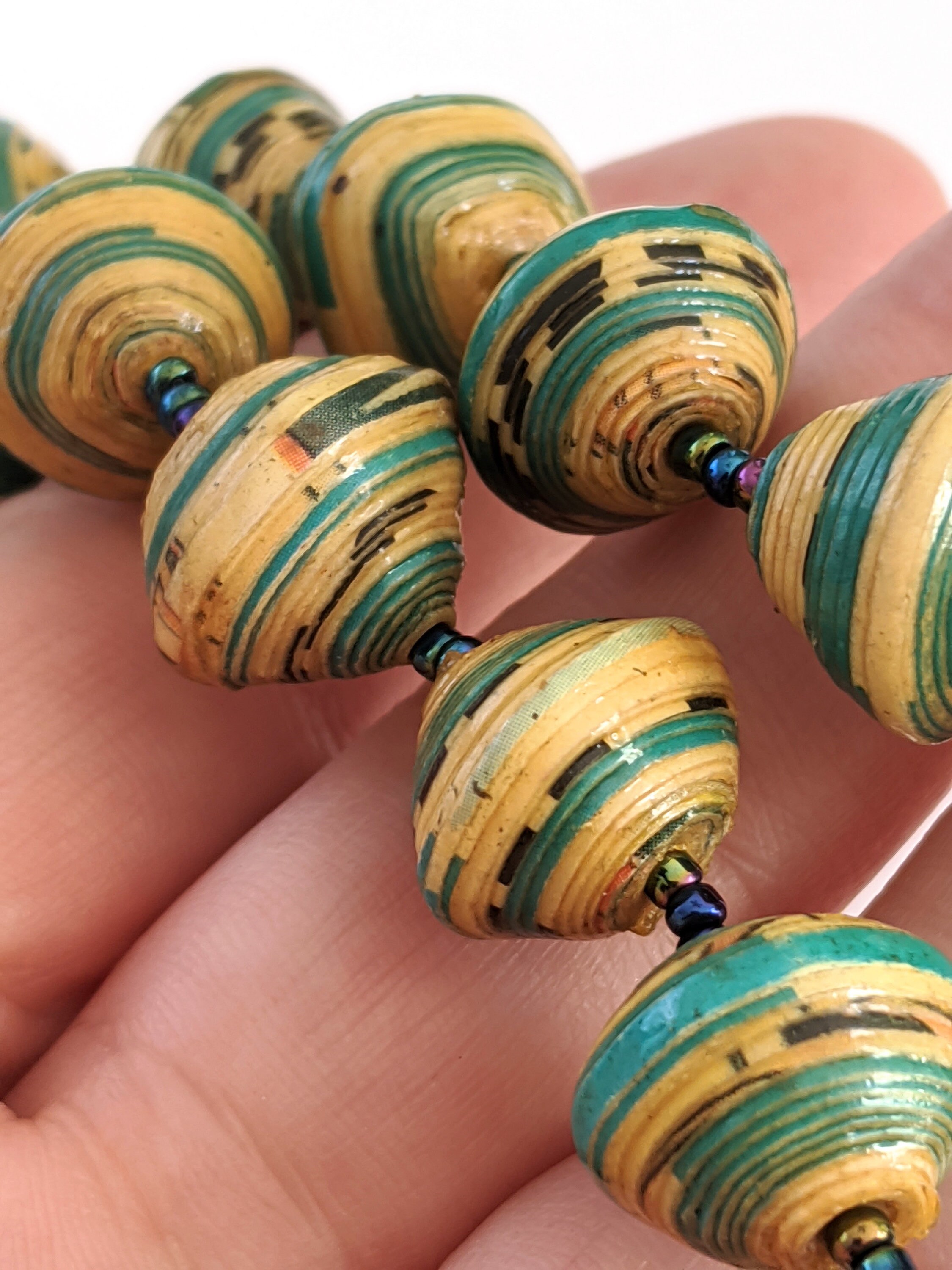 Vintage Green Paper Bead Necklace 1970s Magazine Beads Etsy