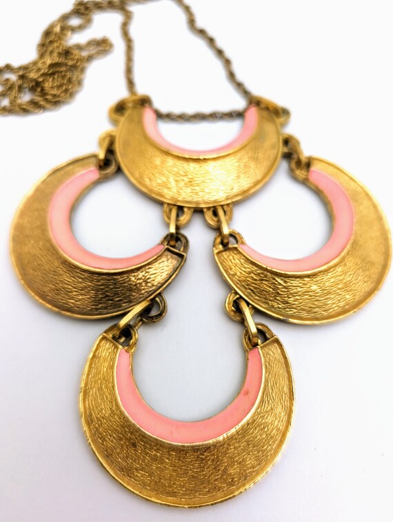 Vintage 60s Large Gold Filled Pink Enamel Pendant… - image 5