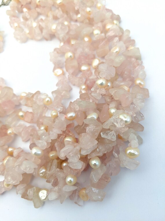 Rose Quartz Multi Strand Beaded Necklace, Vintage… - image 8