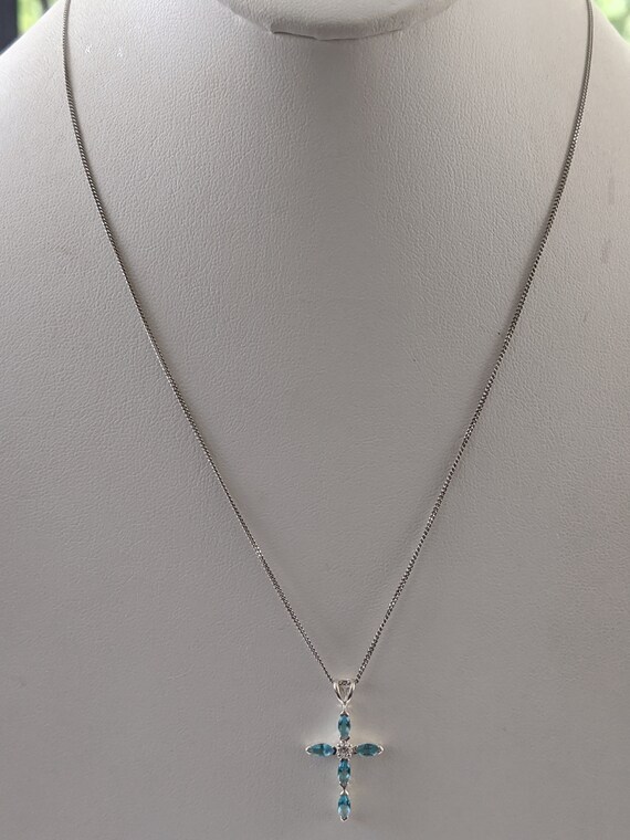 Sterling Silver Blue Stone Pendant Necklace, Vint… - image 2