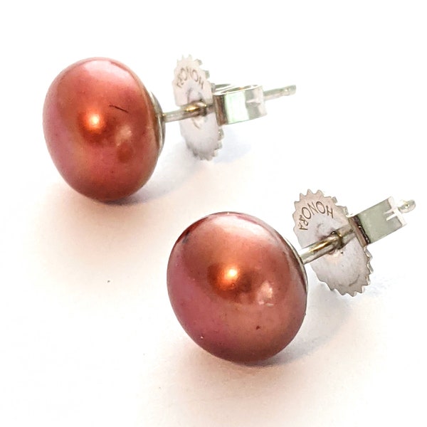 925 Honora Pearl Stud Earrings, Vintage Rose Blush Bead Earrings, Honora Pearls