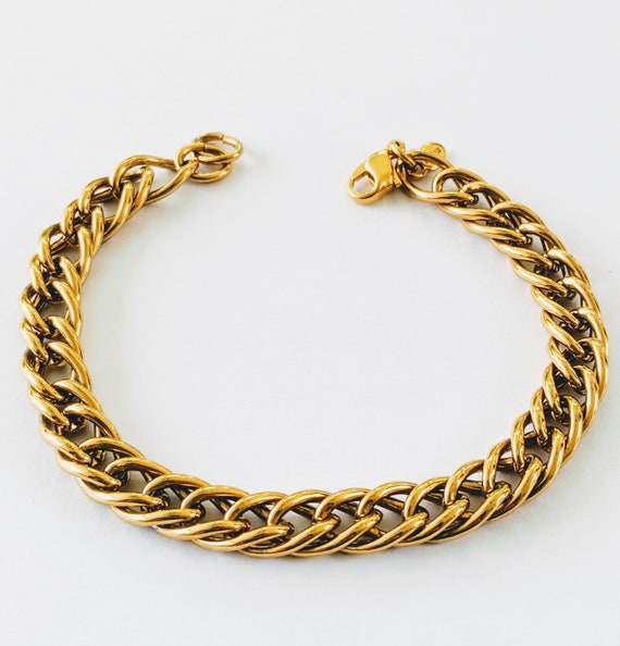 Signed Monet Gold Tone Thick Link Bracelet, Vinta… - image 1