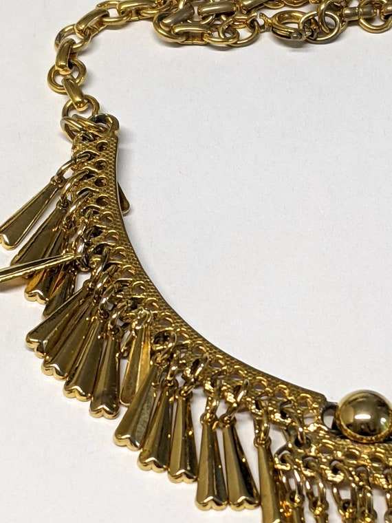 Vintage Gold Tone Fringe Choker Necklace, 1960s G… - image 7