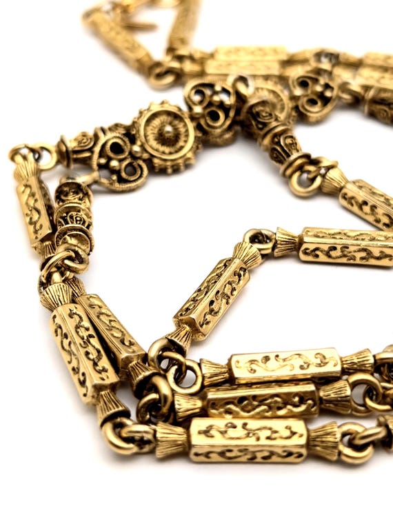 Long Rectangular Link Gold Tone Necklace, Brass M… - image 5
