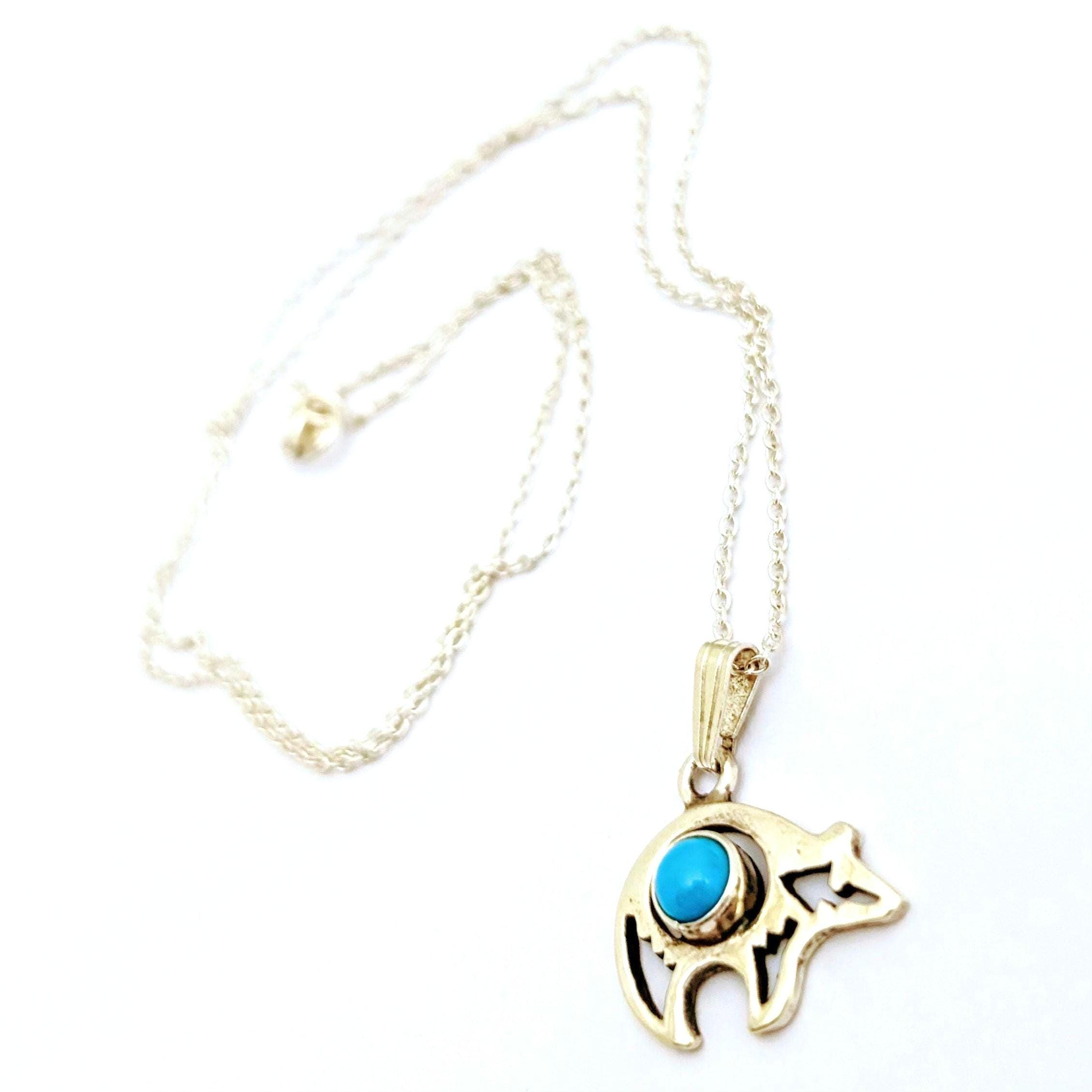 ネックレス・ペンダント Mini Navajo Bear Pendant Necklace #7764 Handsome Mens Navajo Turquoise Coral Silver Bear Pendant