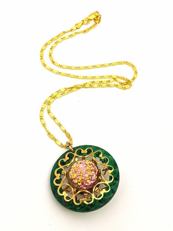 Vintage Lucite Confetti Pendant Necklace, 1960s Gr