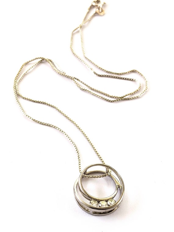 925 Sterling Silver CZ Circle Pendant Necklace, V… - image 1