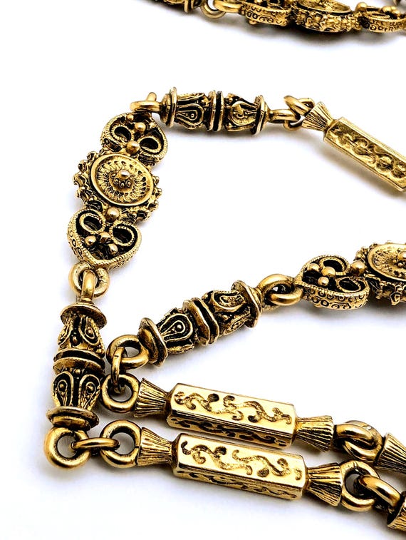 Long Rectangular Link Gold Tone Necklace, Brass M… - image 4