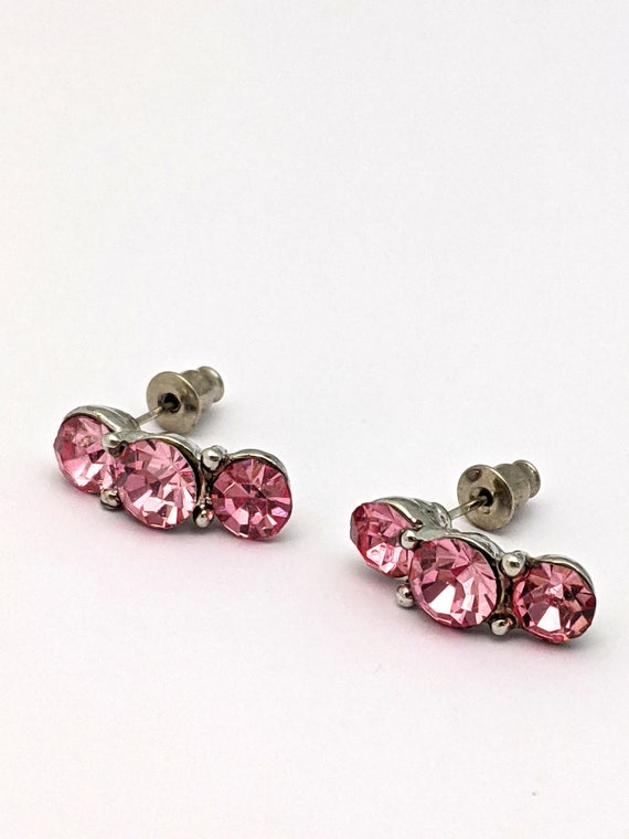 Pink Rhinestone Stud Earrings,  Rhinestone Cluste… - image 5