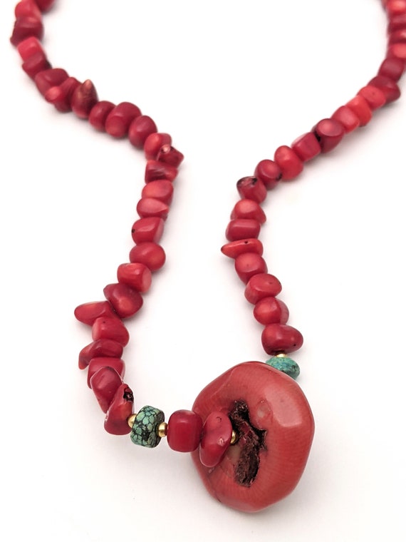 Vintage Red Coral And Turquoise Beaded Necklace, … - image 8