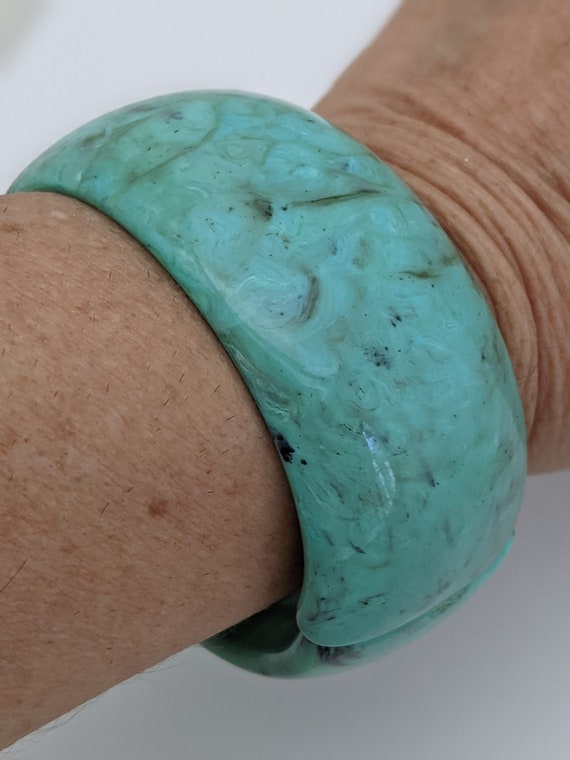 Faux Turquoise Plastic Resin Wide Cuff Bracelet, … - image 2
