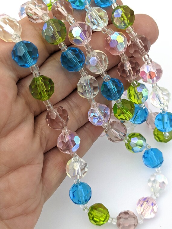 Vintage Pastel Color Glass Bead Necklace, Long AB… - image 5