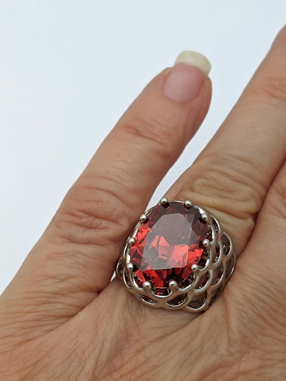 Large Red Stone Ring, Big Red Glass Stone Ring,  … - image 3