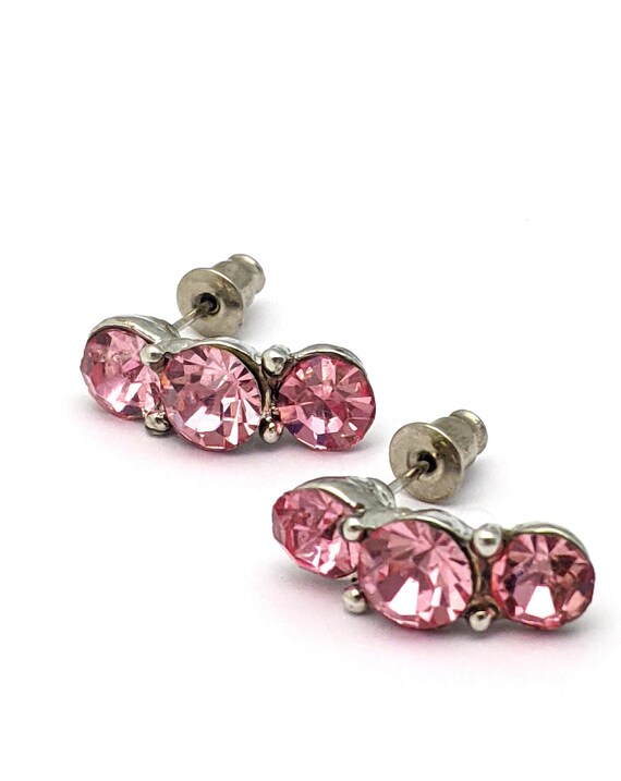 Pink Rhinestone Stud Earrings,  Rhinestone Cluste… - image 1