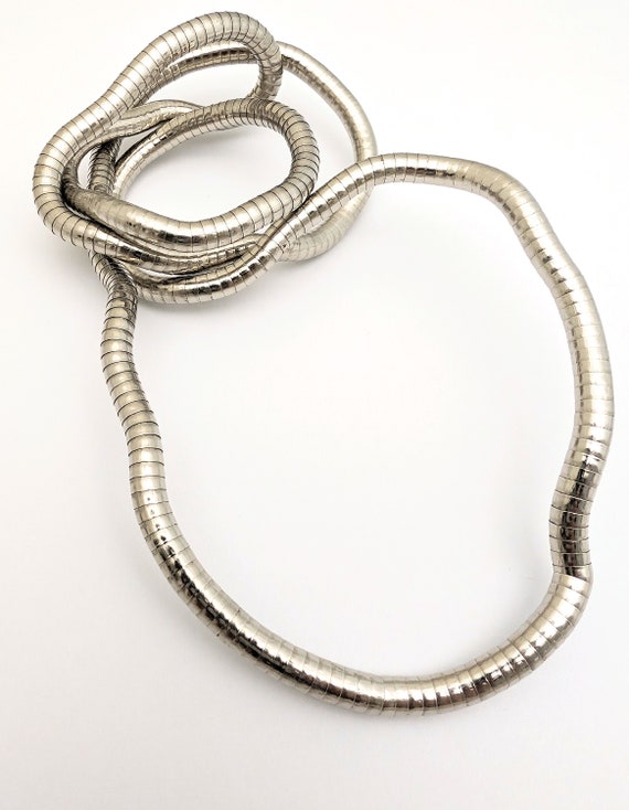 Silver Tone Articulated Snake Chain Necklace, Vin… - image 7