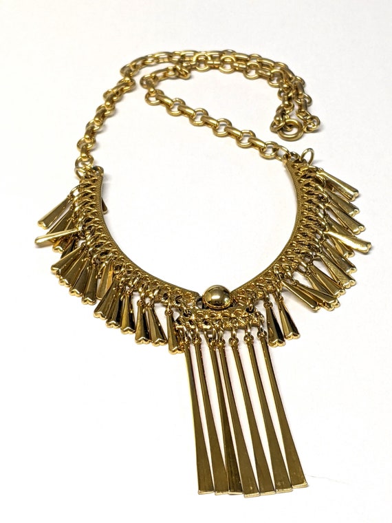 Vintage Gold Tone Fringe Choker Necklace, 1960s G… - image 4