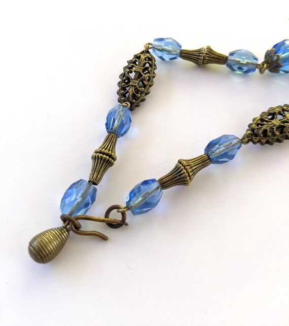 Vintage Blue Glass Bead Necklace, Vintage Glass B… - image 6