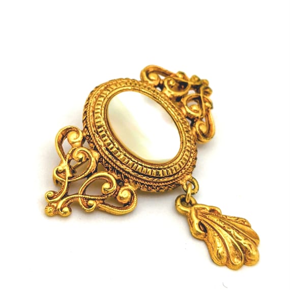 FLORENZA フロレンザ ゴールドカラー ブローチ Signed Florenza Gold Tone Dangling Brooch, Vintage Gold Tone