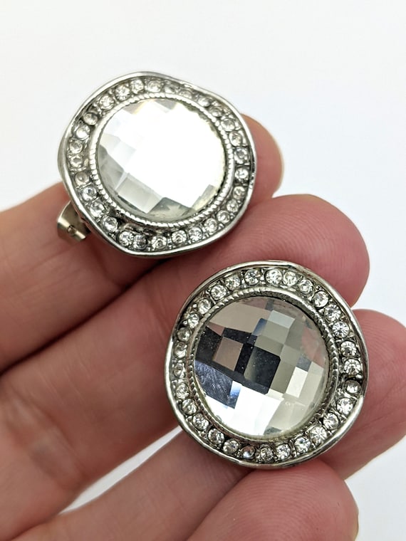 Large Round Rhinestone Stud Earrings, Large Color… - image 2