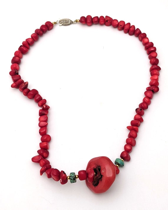 Vintage Red Coral And Turquoise Beaded Necklace, … - image 6