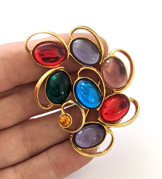 Vintage Jelly Belly Brooch, Colorful Glass Stone … - image 3