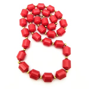 Chunky Red Acrylic Beaded Statement Necklace Vintage Red Bead Necklace, Vintage Christmas Necklace