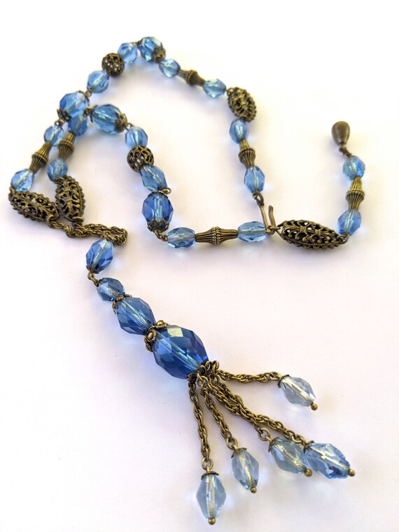 Vintage Blue Glass Bead Necklace, Vintage Glass B… - image 5