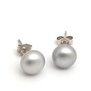 Genuine Freshwater Silver Pearl Stud Earrings, Single Silver Pearl Post Earrings, Gift For Her