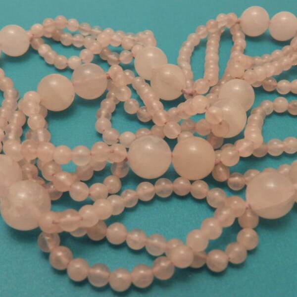 Vintage Rose Quartz Necklace Multi Strand Long Length