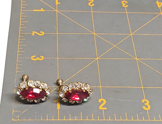 Vintage Red Navette Clear Rhinestone Earrings, Re… - image 10