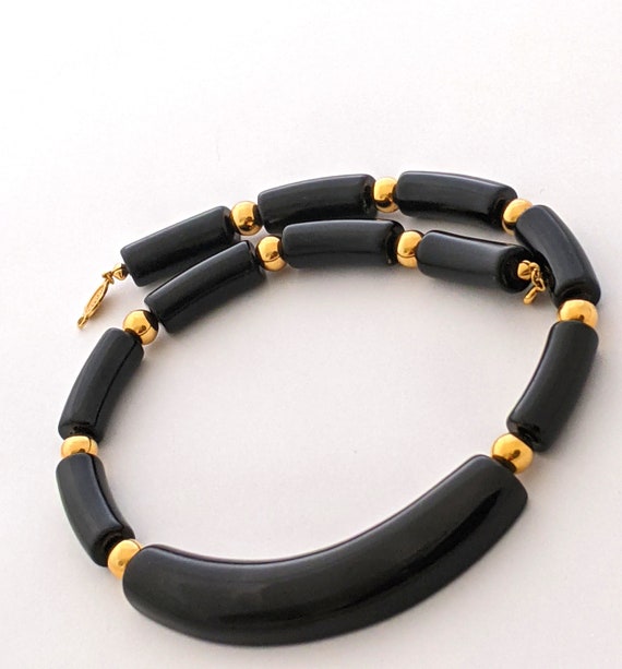 Signed Napier Black And Gold Bead Necklace, Short… - image 9