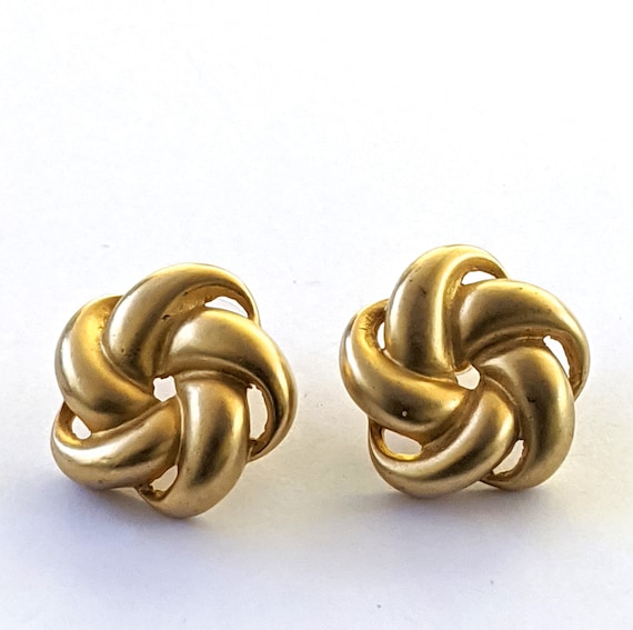 Brushed Gold Tone Round Pin Wheel Earrings, Vinta… - image 6