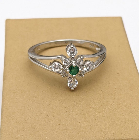 Sterling Silver Emerald Solitaire Ring, Vintage R… - image 9