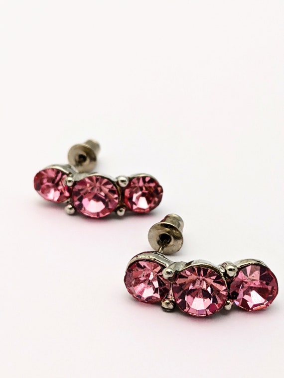 Pink Rhinestone Stud Earrings,  Rhinestone Cluste… - image 3