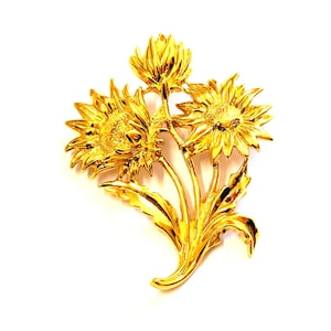 Gold Tone Sunflower Brooch, Vintage Gold  Tone Flower Bouquet Brooch Pin, Vintage Summer Jewelry