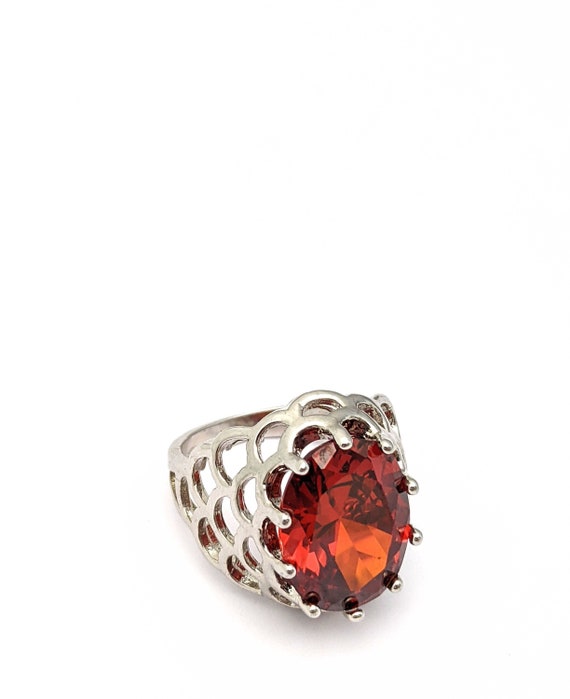 Large Red Stone Ring, Big Red Glass Stone Ring,  F