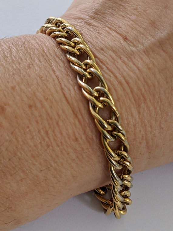 Signed Monet Gold Tone Thick Link Bracelet, Vinta… - image 2