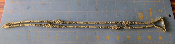 Long Rectangular Link Gold Tone Necklace, Brass M… - image 8