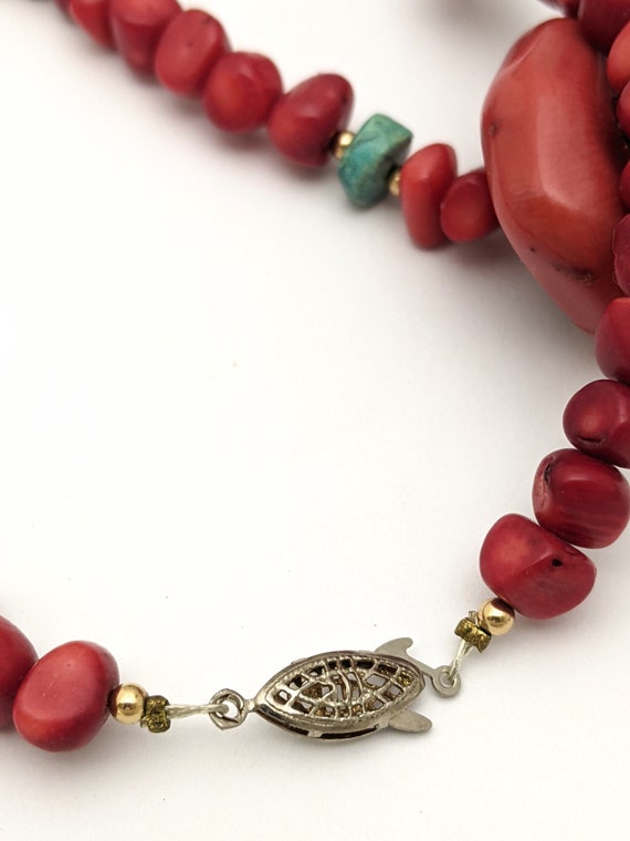 Vintage Red Coral And Turquoise Beaded Necklace, … - image 7