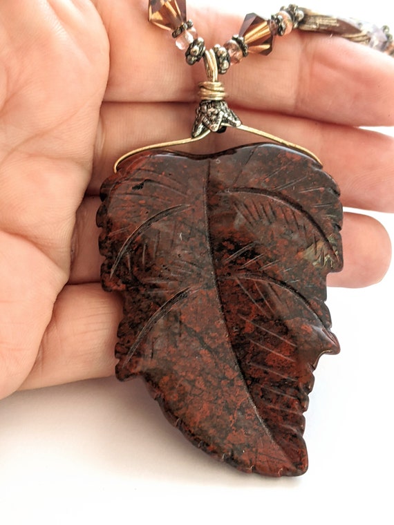 Carved Jasper Pendant Necklace Set, Natural Stone… - image 4