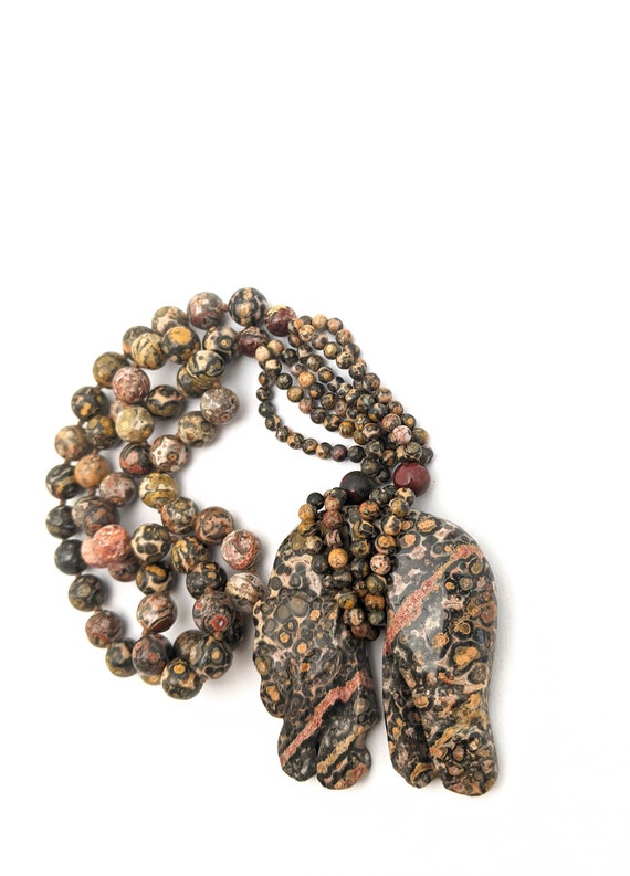Red Jasper Carved Leopard Pendant Necklace, Vintag